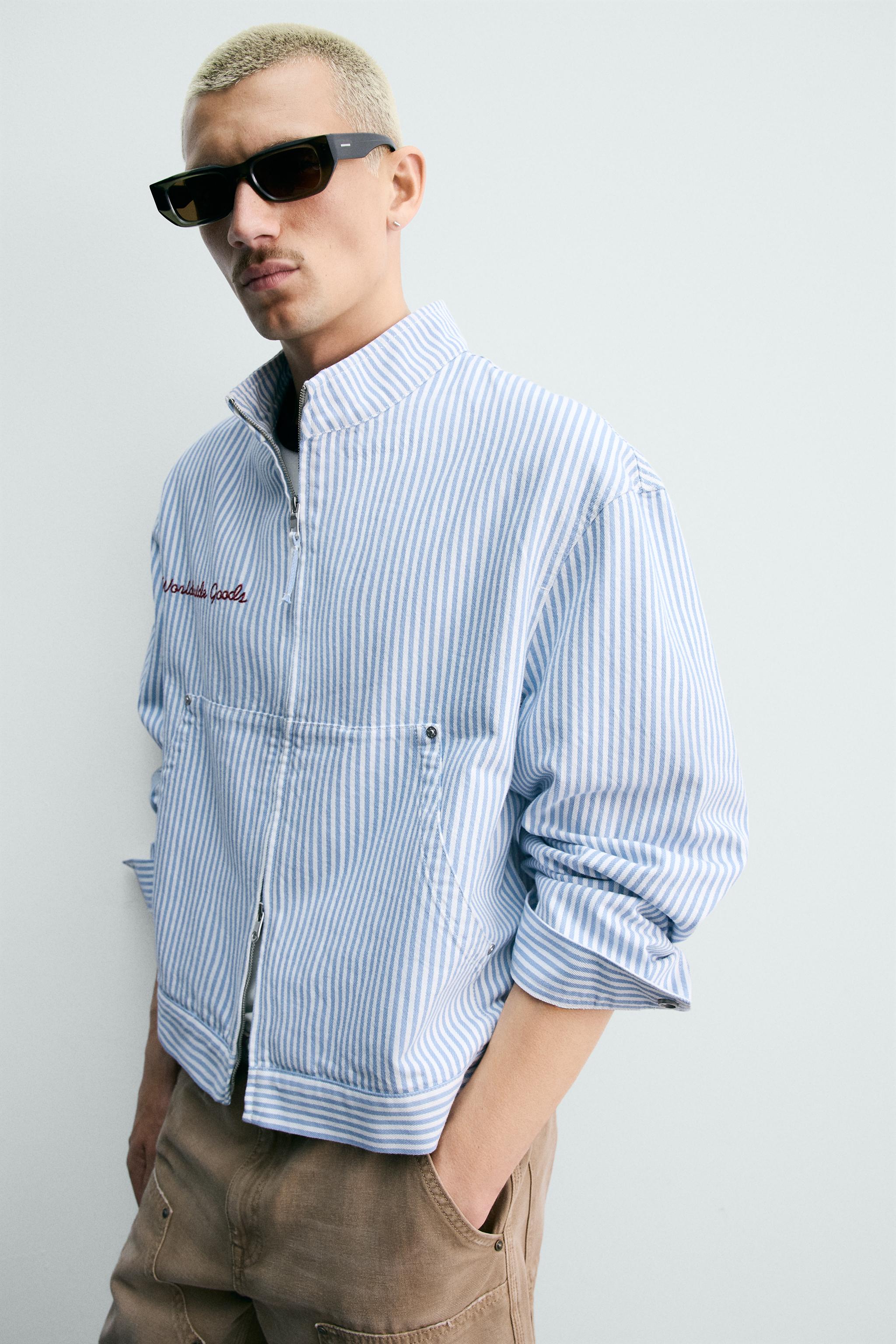 RELAXED FIT STRIPED EMBROIDERED JACKET